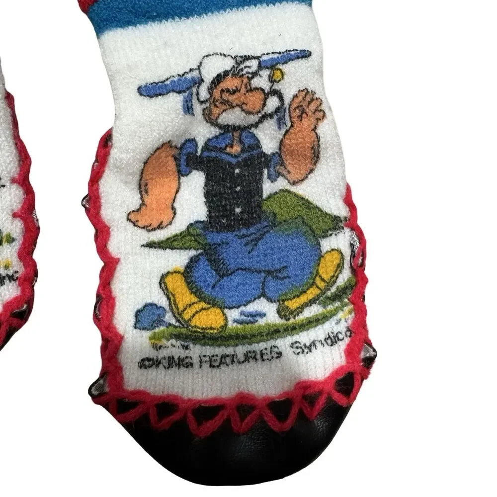 Vintage 70s Popeye The Sailer Man Shoes Slippers Size 4/5 Toddler Adorable